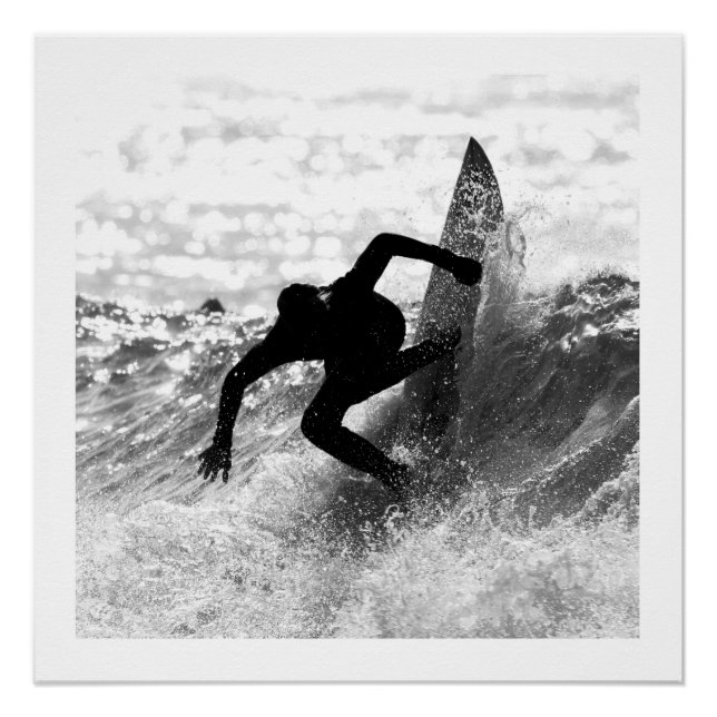 Square Format Surf Art Monochrome Poster (Vorderseite)
