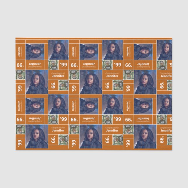 Square Foto Abschluss Class Jahr Burniere Orange Seidenpapier (Vorderseite)