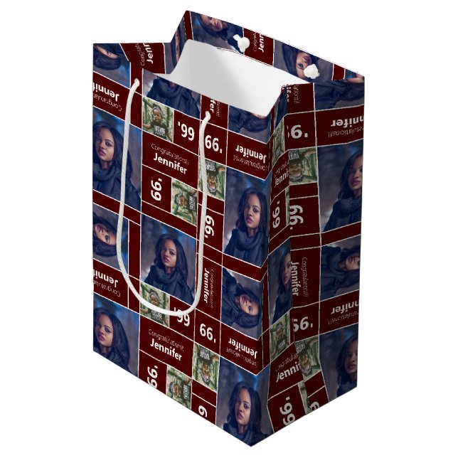 Square Foto Abschluss Class Jahr Maroon Mittlere Geschenktüte (Vorderseite Schrägansicht)