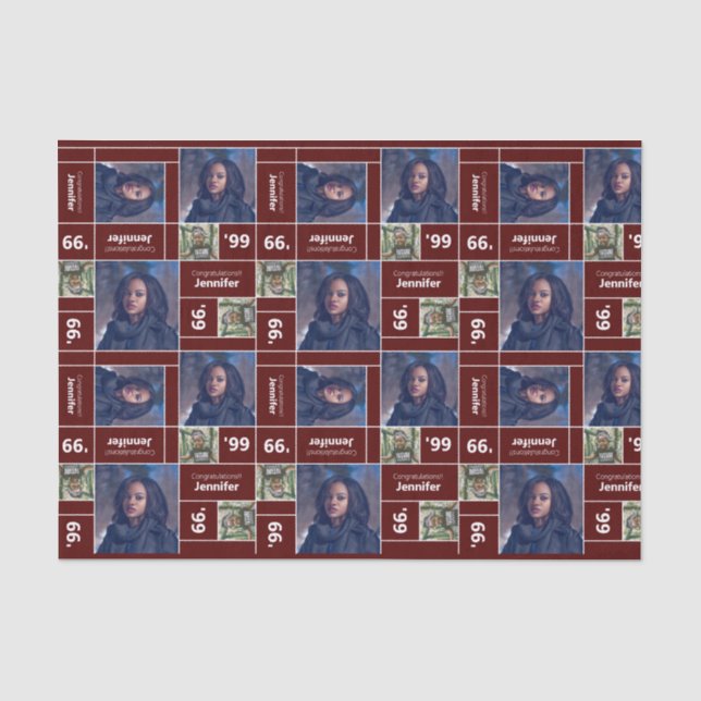 Square Foto Abschluss Class Jahr Maroon Seidenpapier (Vorderseite)