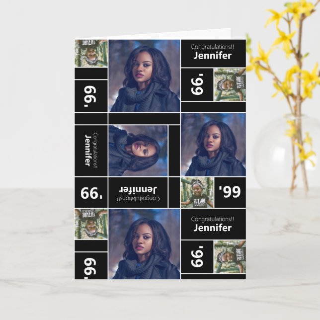 Square Foto Abschluss Class Year Black Card Karte (Gelbe Blume)