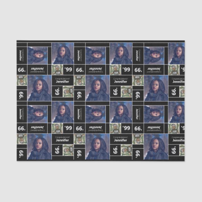 Square Foto Abschluss Class Year Black Seidenpapier (Vorderseite)