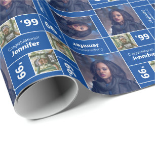 Square Foto Abschluss Class Year Blue Geschenkpapier
