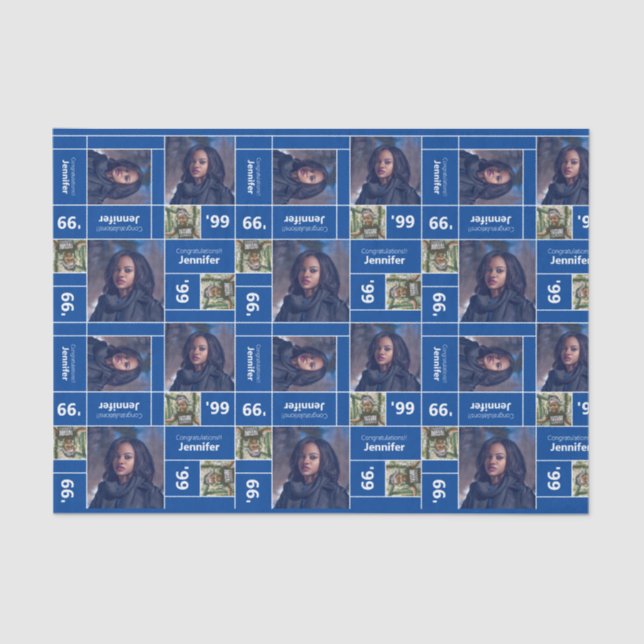 Square Foto Abschluss Class Year Blue Seidenpapier (Vorderseite)