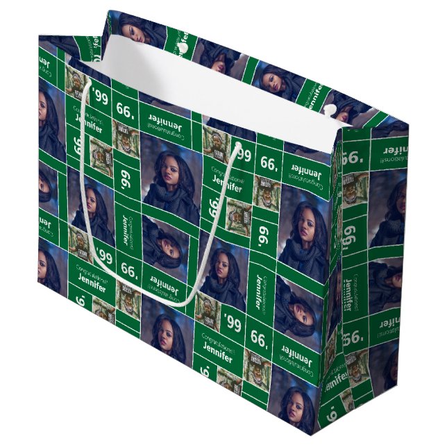 Square Foto Abschluss Class Year Green Große Geschenktüte (Vorderseite Schrägansicht)