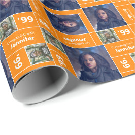 Square Foto Abschluss Class Year Orange Geschenkpapier