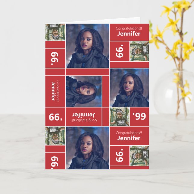 Square Foto Abschluss Class Year Red Card Karte (Gelbe Blume)