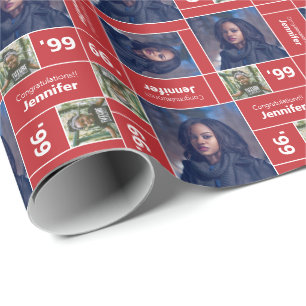 Square Foto Abschluss Class Year Red Geschenkpapier