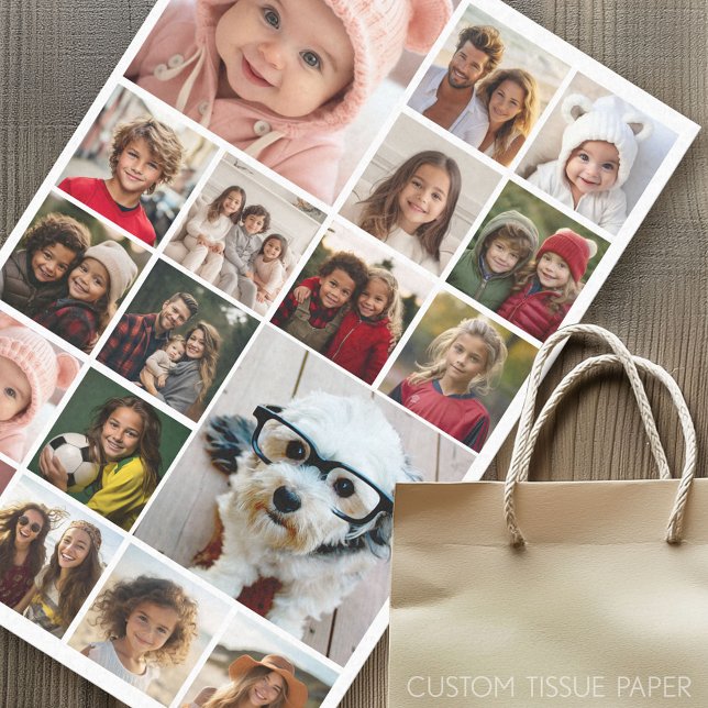 Square Foto Collage - Bis zu 18 Fotos weiß Seidenpapier (Custom Photo Tissue Paper)