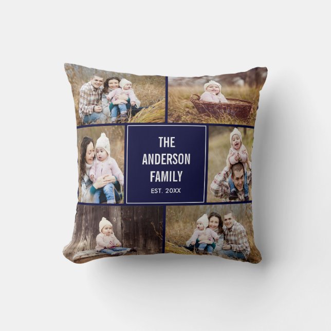 Square Foto Collage Custom Throw Pillow Kissen (Vorderseite)