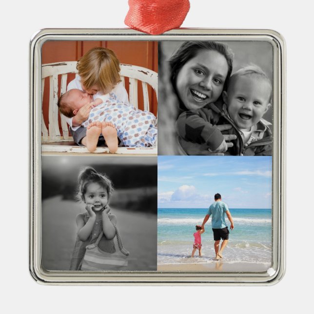Square Foto Collage Weihnachten Ornament Aus Metall (Vorne)