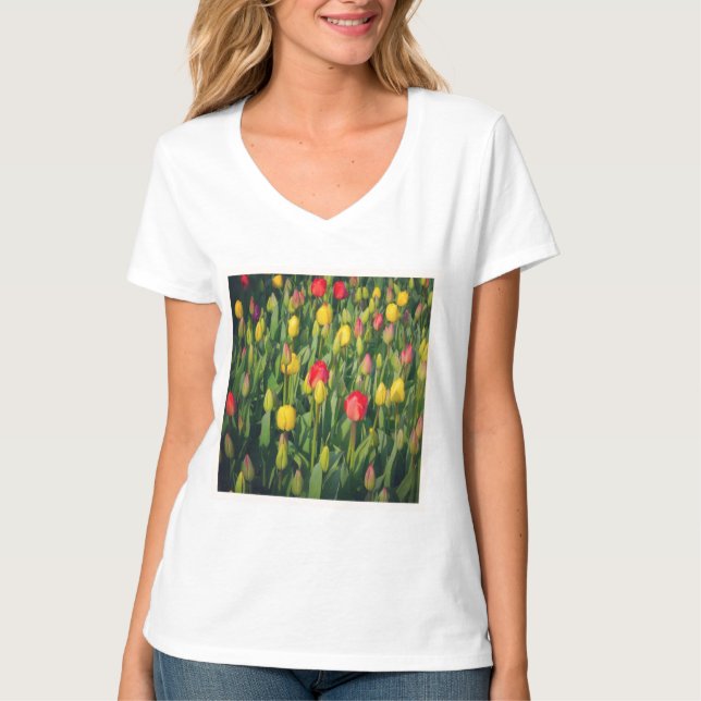 Square Foto - Farbenfrohe Tulissen T-Shirt (Vorderseite)