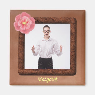 Square Foto mit tropischer Blume und Name Magnet
