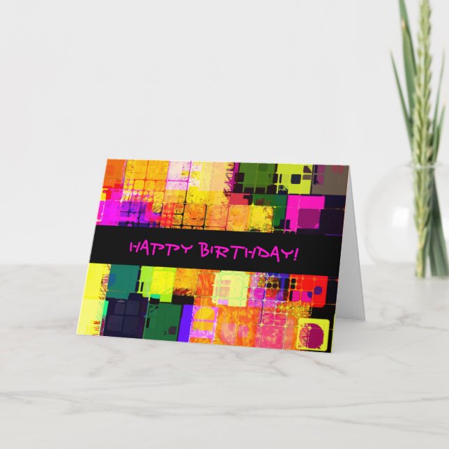 Square Geometric Happy Birthday Karte (Vorderseite)