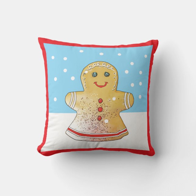 Square Gingerbrett Girl Snow Kissen (Vorderseite)