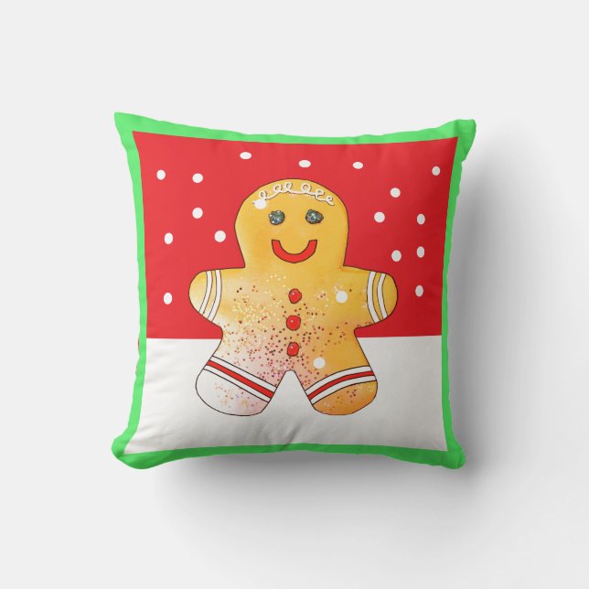 Square Gingerbrot Boy Snow Kissen (Vorderseite)