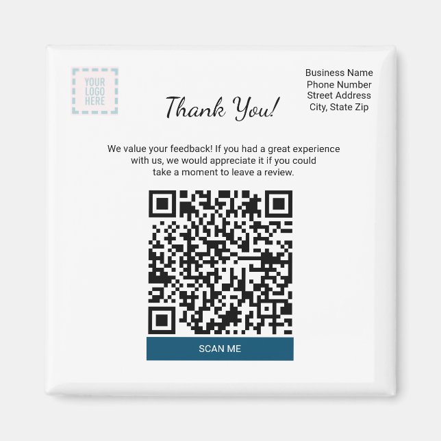 Square Google Review Magnet für kleine Unternehmen (Vorne)