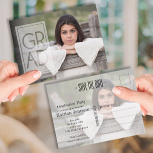 Square GRAD Overlay Foto Abschluss Save the Date Postkarte