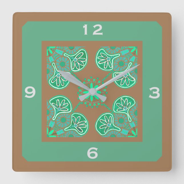 Square Green Tile Pattern Wall Uhr (Vorderseite)