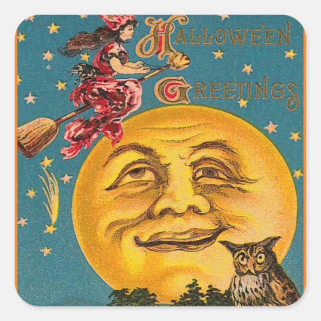 SQUARE HALLOWEEN STICKER VINTAGER MOON (Vorderseite)