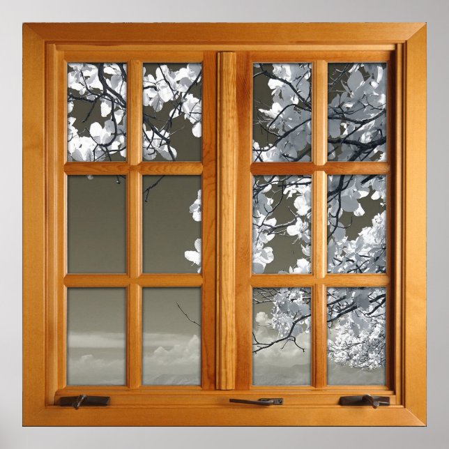 Square Imitats Window Illusion - White Blosses Poster (Vorne)