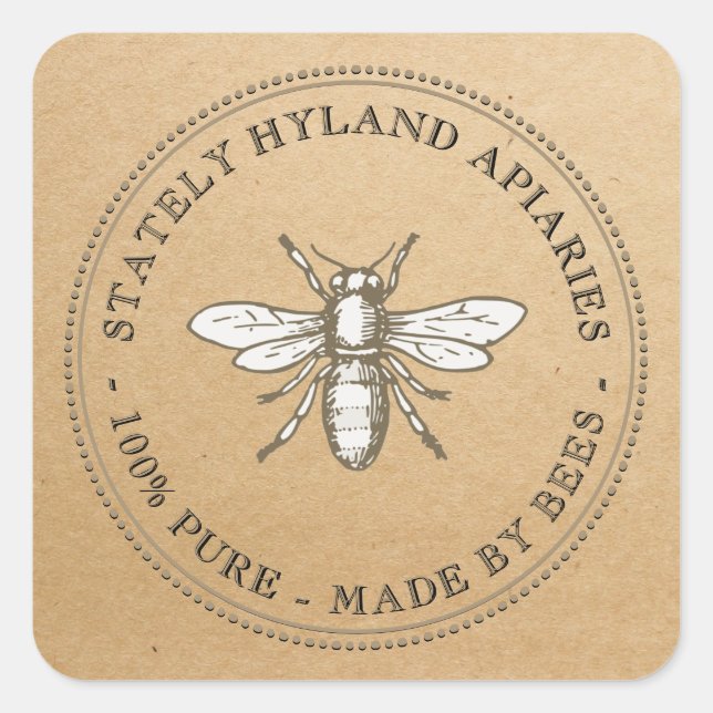 Square Kraft Vintag Honey Label Quadratischer Aufkleber (Vorderseite)
