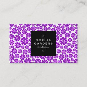 Square Label 01a - 8 Petals - Lila auf White Visitenkarte