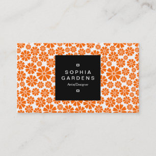 Square Label 01a - 8 Petals - Orange auf Weiß Visitenkarte