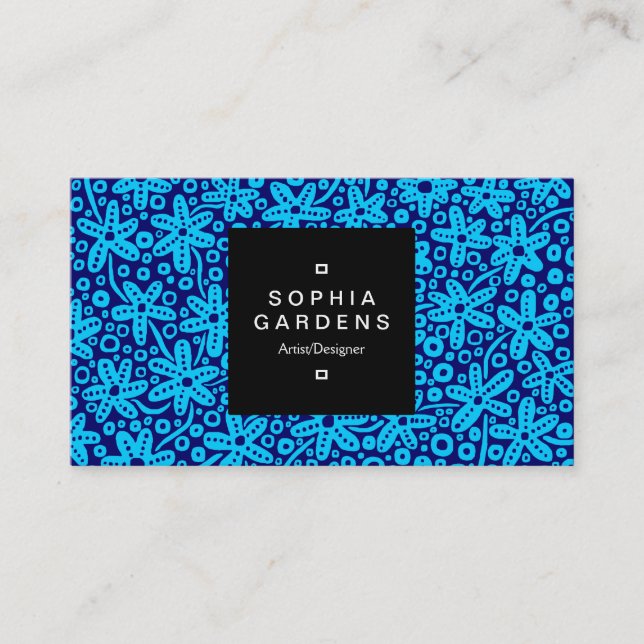 Square Label 01a - Blume Patt - Shades of Blue 03 Visitenkarte (Vorderseite)