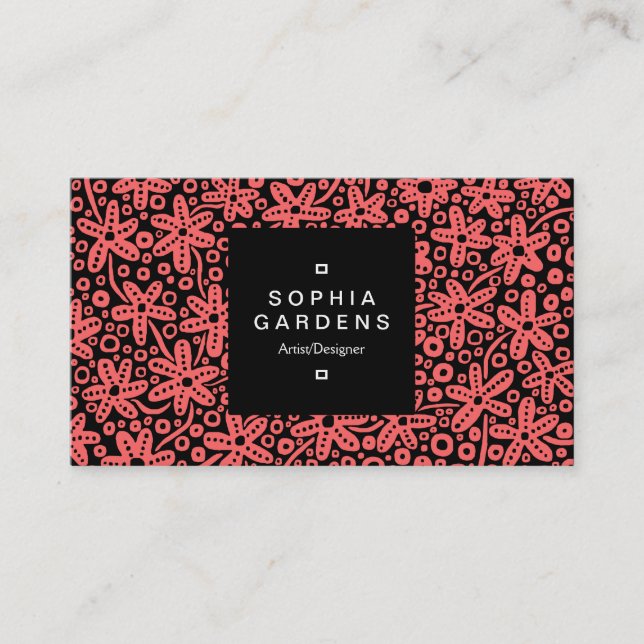 Square Label 01a - Blume Patt - Tropisch rosa Visitenkarte (Vorderseite)