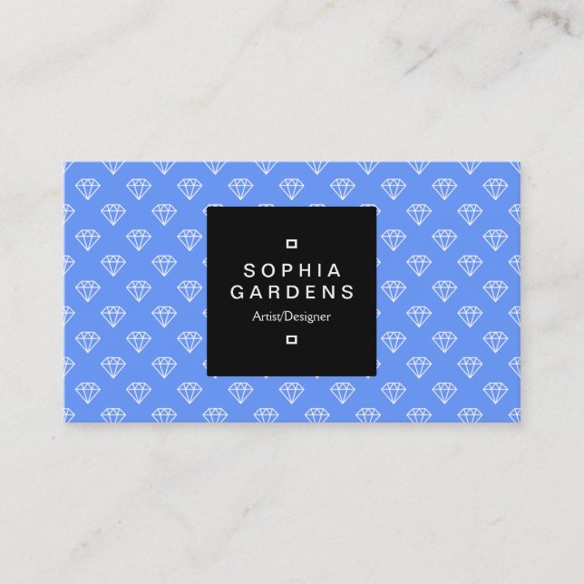 Square Label 01a - Diamanten - White on Baby Blue Visitenkarte (Vorderseite)