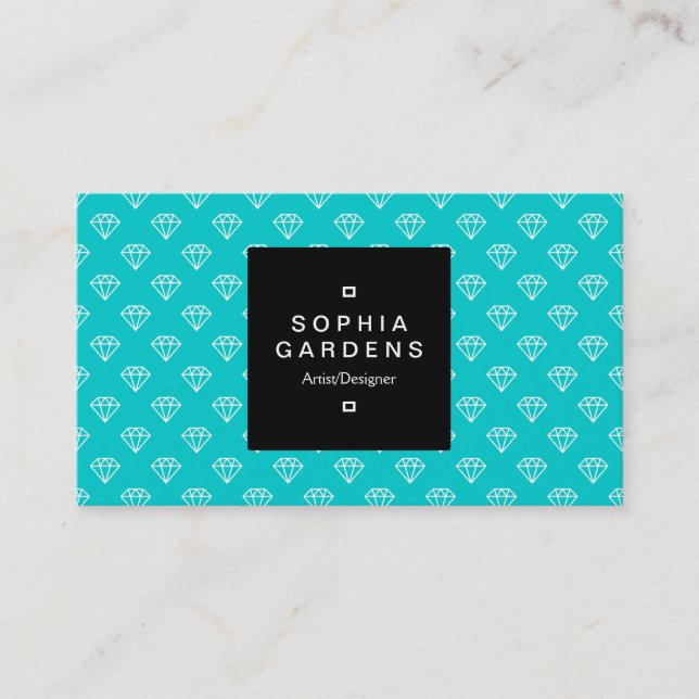 Square Label 01a - Diamonds - White on Aqua Visitenkarte (Vorderseite)