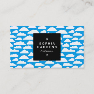 Square Label 01a - Fluffy Clouds - White on Blue Visitenkarte