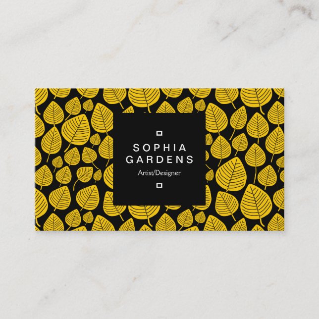 Square Label 01a - Leaf pattern 02 - Amber Visitenkarte (Vorderseite)