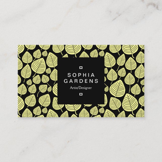 Square Label 01a - Leaf pattern 02 - Chalk Yellow Visitenkarte (Vorderseite)