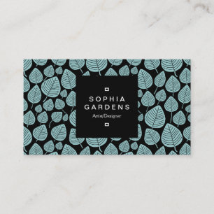 Square Label 01a - Leaf pattern 02 - Lt Blue Green Visitenkarte