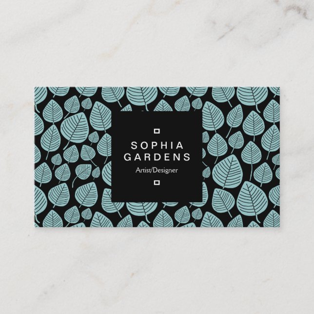 Square Label 01a - Leaf pattern 02 - Lt Blue Green Visitenkarte (Vorderseite)