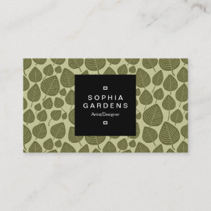 Square Label 01a - Leaf pattern 02 - Olive Shades Visitenkarte
