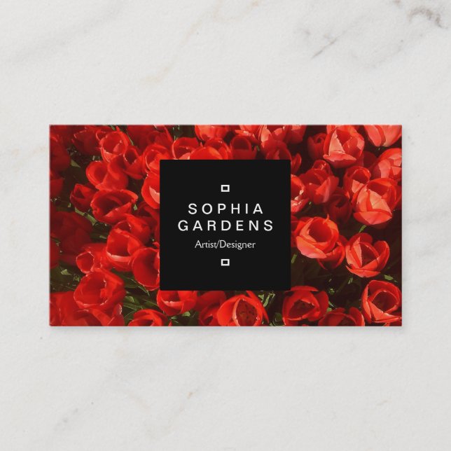 Square Label 01a - Red Tulips Visitenkarte (Vorderseite)