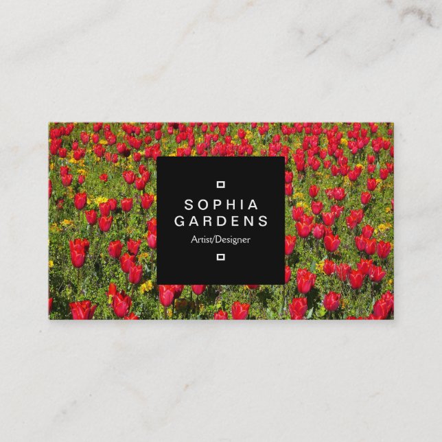 Square Label 01a - Red Tulips Visitenkarte (Vorderseite)