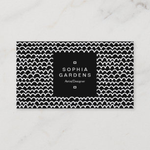 Square Label 01a - Wavy - White on Black Visitenkarte
