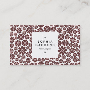 Square Label 03a - 8 Petals - Dunkelbraun auf Weiß Visitenkarte