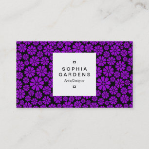 Square Label 03a - 8 Petals - Lila auf Black Visitenkarte