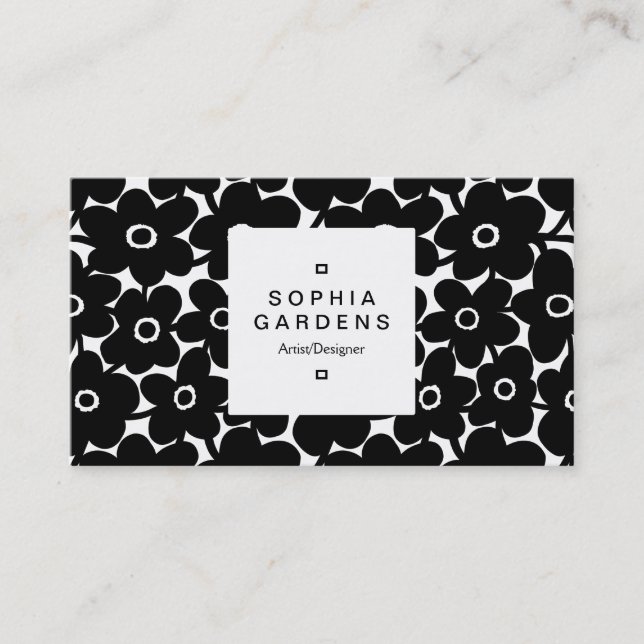Square Label 03a - Bold Blume - Black Visitenkarte (Vorderseite)