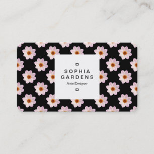 Square Label 03a - Dahlia-Muster auf Schwarz Visitenkarte