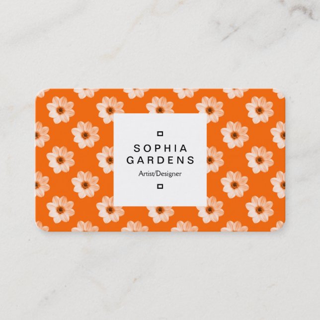Square Label 03a - Dahlia Pattern Orange Visitenkarte (Vorderseite)