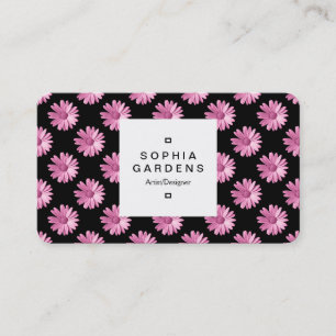 Square Label 03a - Daisy Pattern - Rosa auf Schwar Visitenkarte