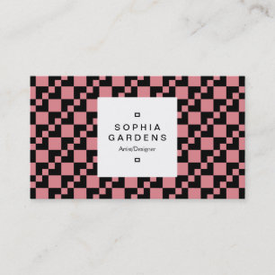 Square Label 03a - Domino Patchwork - Rosa Visitenkarte