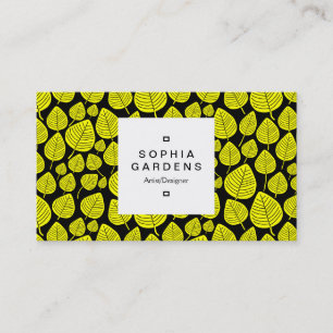 Square Label 03a - Leaf muster 02 - Gelb Visitenkarte