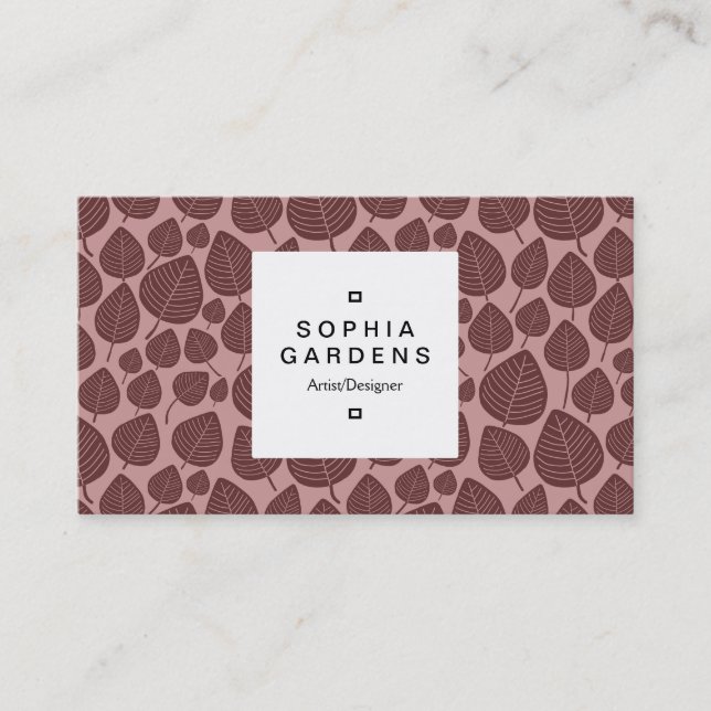 Square Label 03a - Leaf pattern 02 - Brown Shades Visitenkarte (Vorderseite)